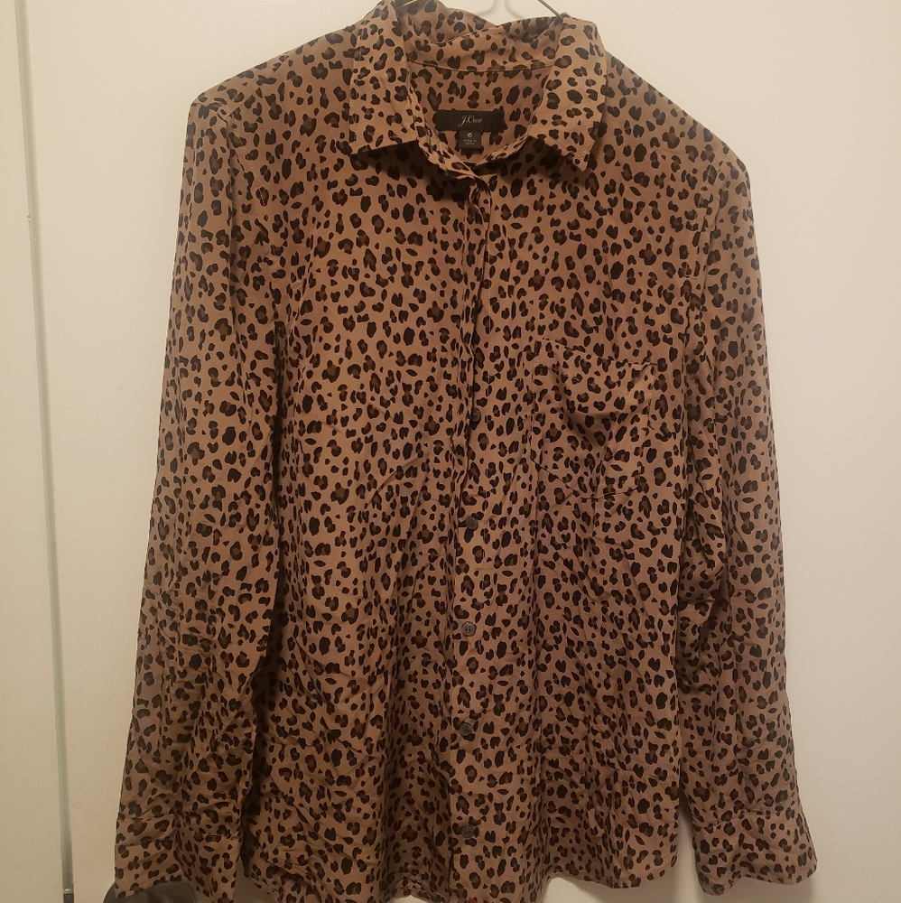 Silk J Crew Cheatah Print Button Down